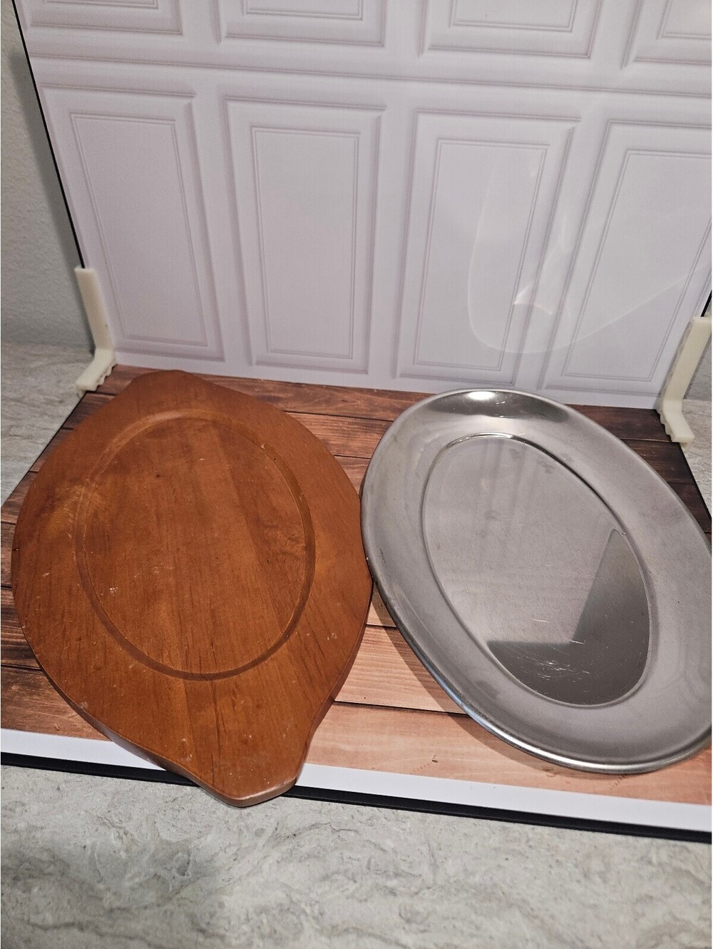 Vintage Wooden and Metal Oval Serving Trays Set